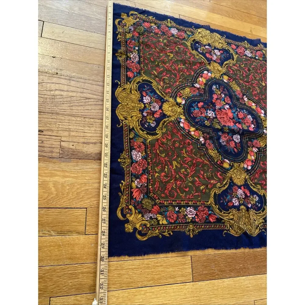 Vintage Challis By Berkshire Scarf Japan Floral Acrylic Fringe Classic Paisley